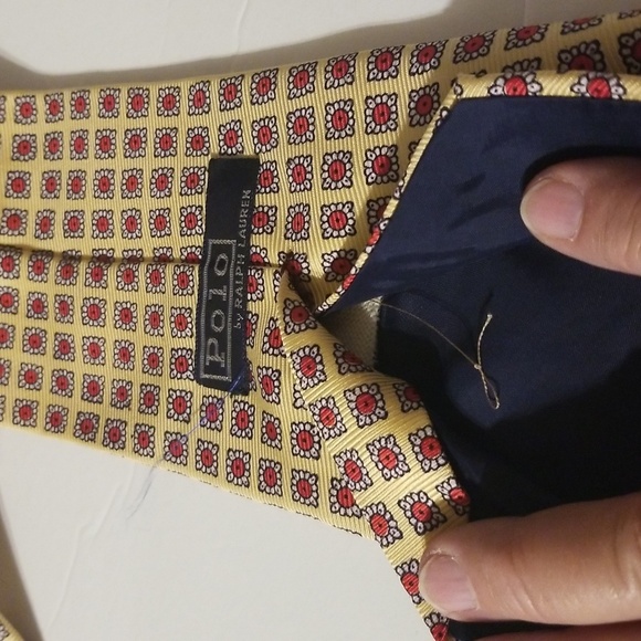 Polo by Ralph Lauren Tip Slip & String Silk Hand Sewn England Gold Red 54"x4" - Picture 6 of 12